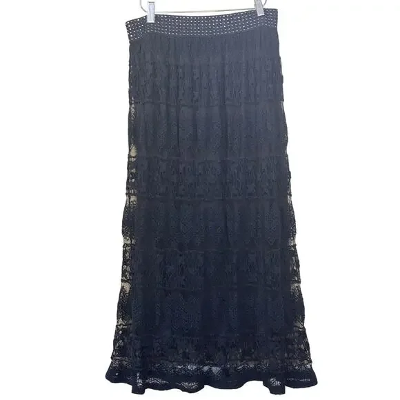 Black lace maxi skirt, whimsigoth, mystical,‎ romantic, renaissance, bohemian - Picture 2 of 6